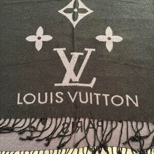 Reversible Scarf with Louis Vuitton-Inspired Monogram – Black & Gray (60×160 cm)